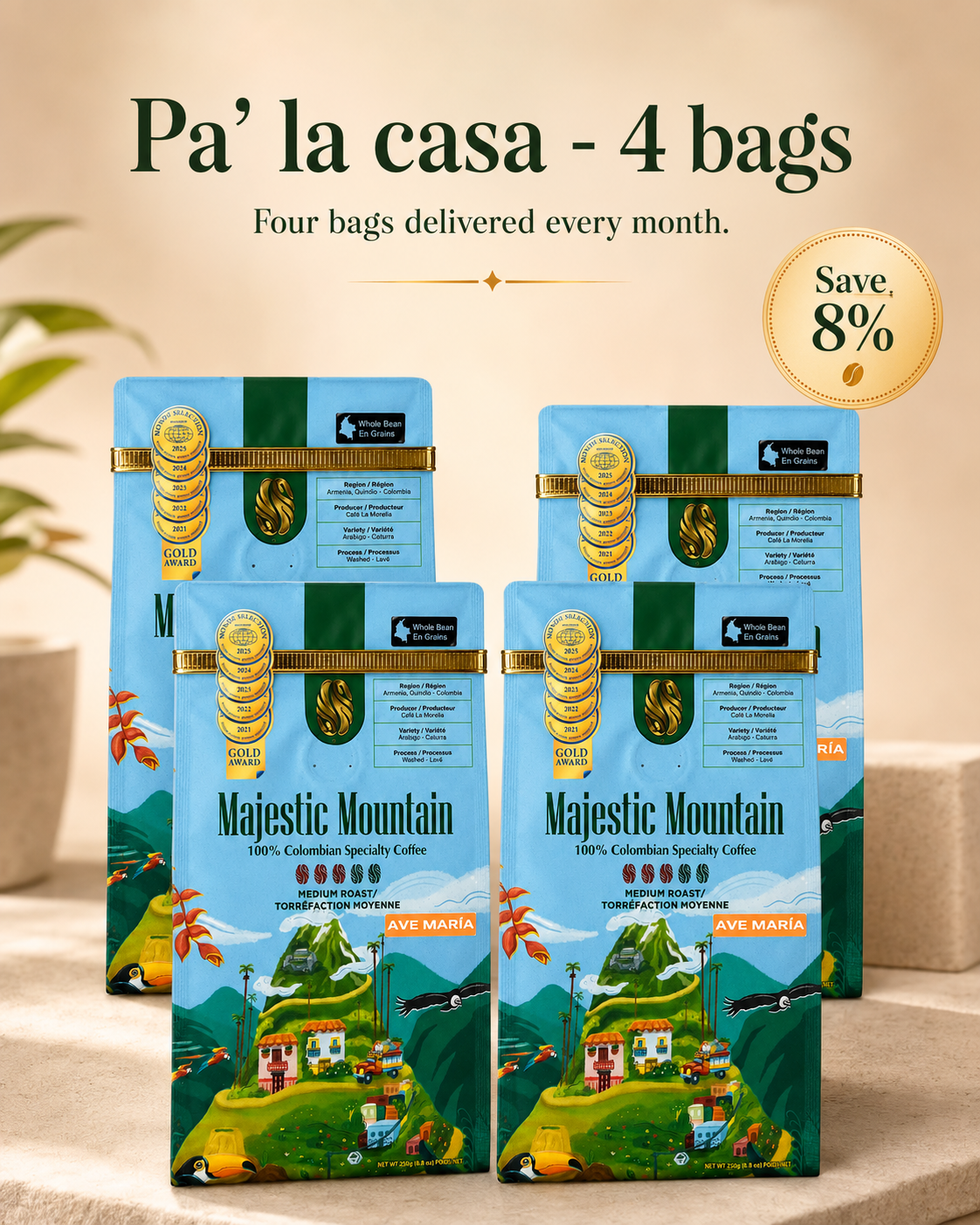 Que No Falte el Tinto — Ave María Monthly Coffee Subscription 2 or 4 Bags × 250g
