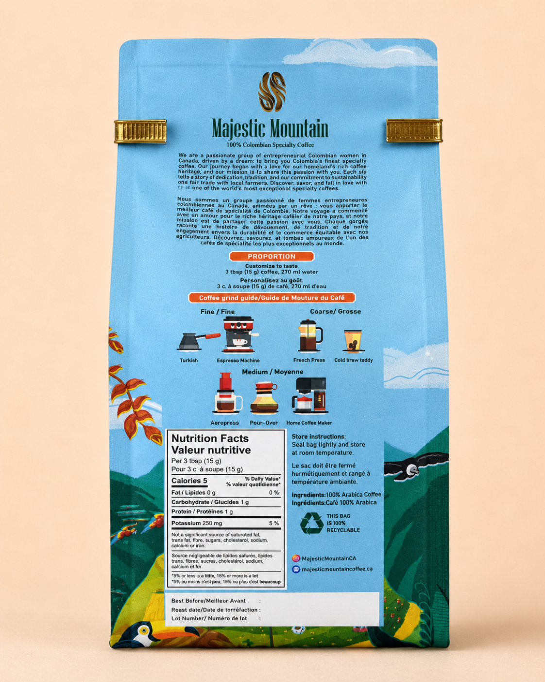 Colombian Specialty coffee Ave Maria  back