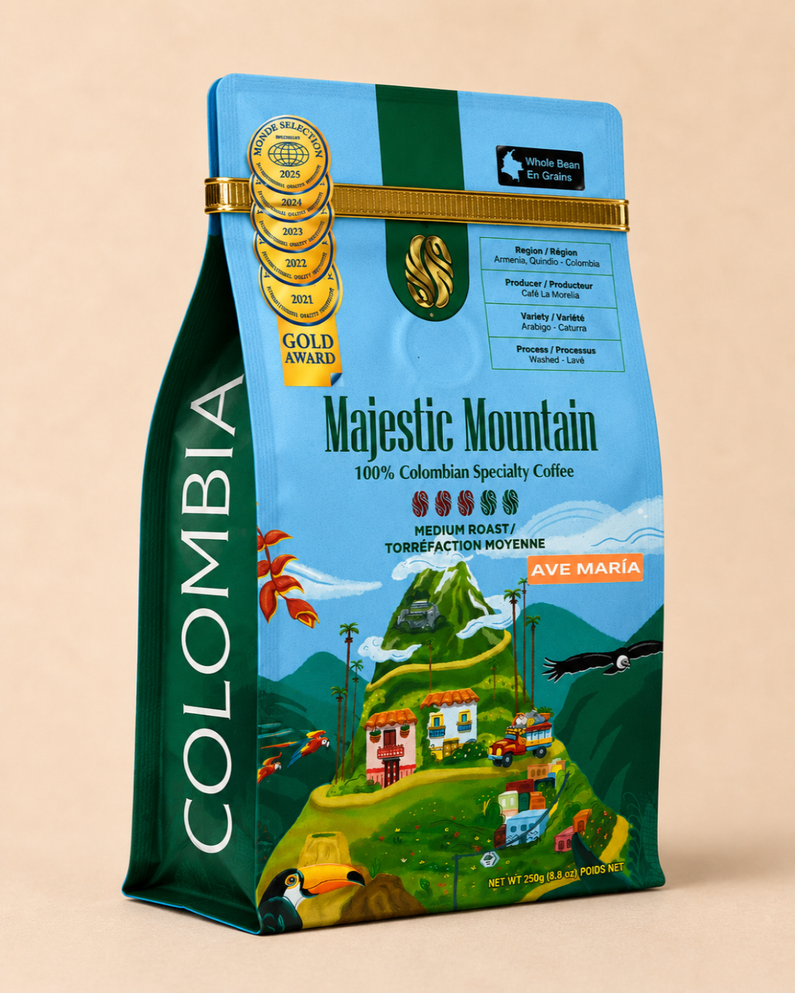 Colombian Specialty coffee Ave Maria lateral