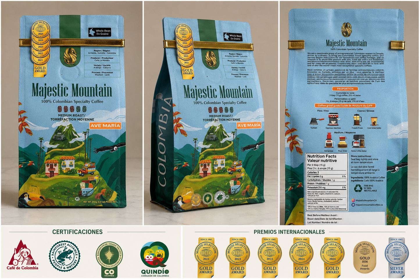 Colombian Specialty coffee Ave Maria medals